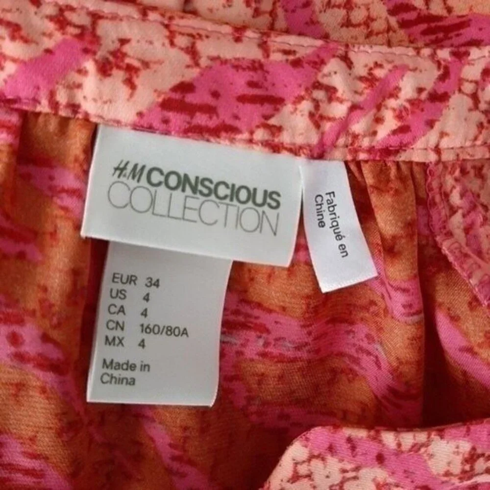 H&M Conscious Hot Pink Tassel Tunic Top Sz 4 - Picture 13 of 14